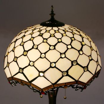 LongHuiJing Beads Tiffany Style Stained Glass Floor Lamp with 16-inch Wide Handmade Lampshade Metal Base
