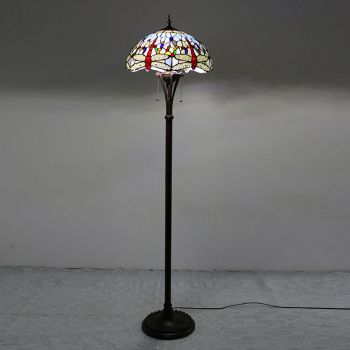 LongHuiJing Tiffany Style Floor Standing Lamp W16H63 Inch Tall Stained Glass Red Dragonfly Shade Antique Read Lighting