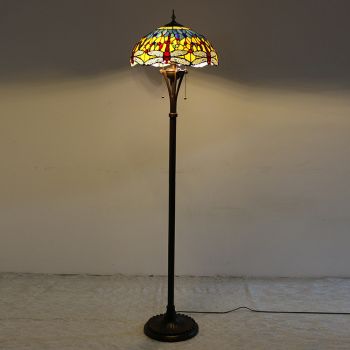 LongHuiJing Red Dragonfly Tiffany Style Stained Glass Floor Lamp with 16-inch Wide Handmade Lampshade Metal Base