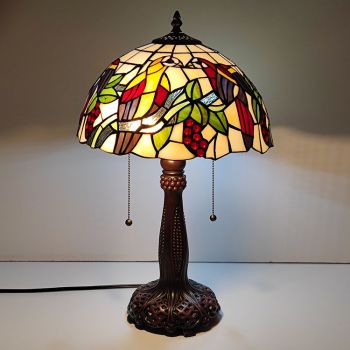 LongHuiJing Tiffany Stained Glass Style Desk Light Bird Pattern Shade Table Reading Night Light W12H22Inch