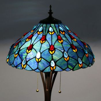LongHuiJing Sea Blue Tiffany Style Stained Glass Floor Lamp with 16 inches Wide Handmade Lamp Shade