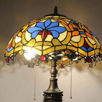 LongHuiJing 16Inch Retro Tiffany Table Lamp Stained Glass Love Lampshade Lights Handmade Glass Desk Lamps