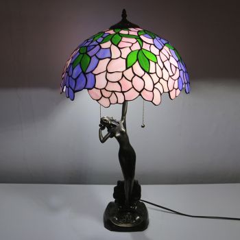 LongHuiJing 16InchTiffany Lamp Table Lamp Unique Wisteria Stained Glass Luxurious Banker Memory Lamp Antique Copper Base