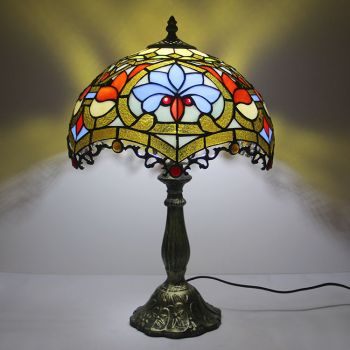 LongHuiJing 12Inch Tiffany Lamp Stained Glass Bedside Table Lamp Antique Baroque Style Reading Desk Light 18