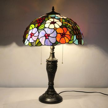 LongHuiJing 16Inch Retro Tiffany Table Lamp Stained Flowers Lampshade Lights Handmade Glass Desk Lamps