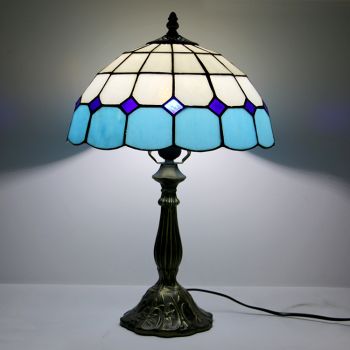 LongHuiJing 12Inch Tiffany Lamp Stained Glass Bedside Table Lamp Mediterranean Style Reading Desk Light 18