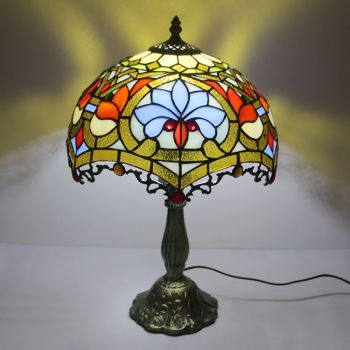 LongHuiJing 12Inch Tiffany Lamp Stained Glass Bedside Table Lamp Antique Baroque Style Reading Desk Light 18