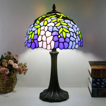LongHuiJing Tiffany Style Yellow Table Lamp 12inch Wisteria Stained Glass Lampshade Desk Light Creative Art Home Decor