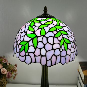 LongHuiJing Tiffany Style Table Lamp 12inch Vintage Wisteria Stained Glass Lampshade Desk Light Creative Art Home Decor