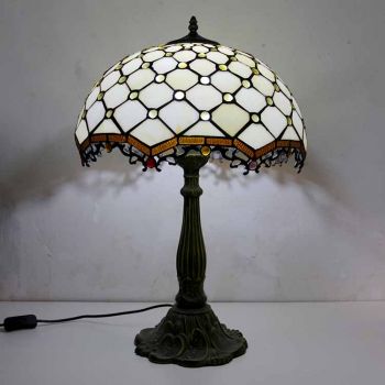 LongHuiJing Jeweled Stained Glass Table Lamp Tiffany Style Desk Light With 16Inch Wide Lampshade and Zinc Alloy Base