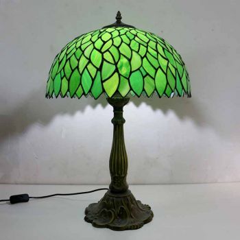 LongHuiJing Green Stained Glass Table Lamp Tiffany Style Desk Light With 16Inch Wide Lampshade and Zinc Alloy Base