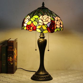 LongHuiJing 12Inch Tiffany Style Desk Lamp Vintage Stained Glass Table Lamps Creative Bedroom Bedside Desk Light