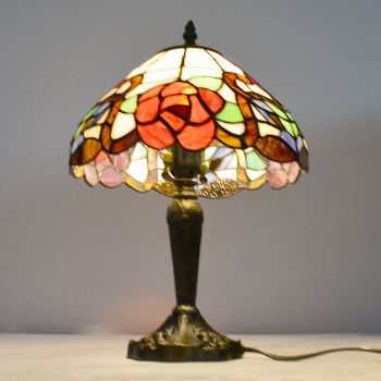 LongHuiJing 10Inch Vintage Flower Desk Lamp Tiffany Stained Glass Ancient Handicraft Bedroom Bedside Lights