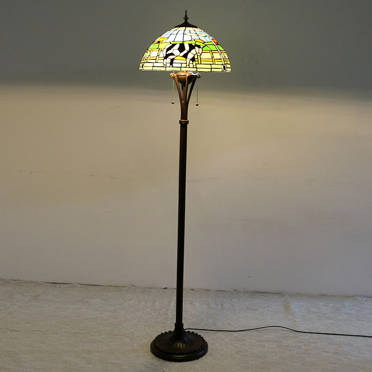 LongHuiJing Tiffany Style Stained Glass Floor Lamp with 16 inches Wide Handmade Cows Lampshade Floor Lights