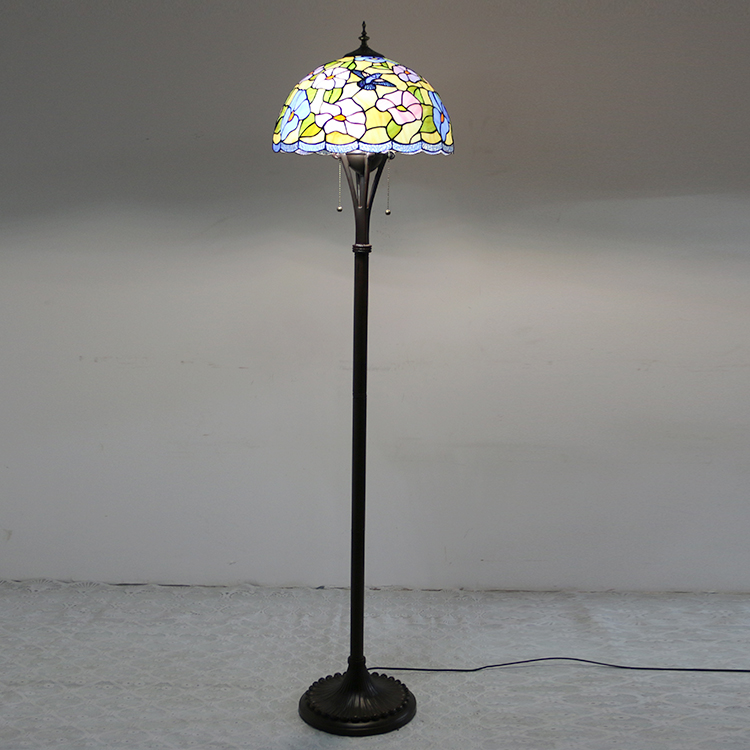 LongHuiJing Hummingbird Tiffany Style Stained Glass Floor Lamp with 16-inch Wide Handmade Lampshade Metal Base