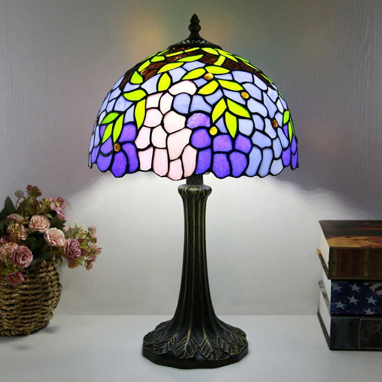 LongHuiJing Tiffany Style Yellow Table Lamp 12inch Wisteria Stained Glass Lampshade Desk Light Creative Art Home Decor