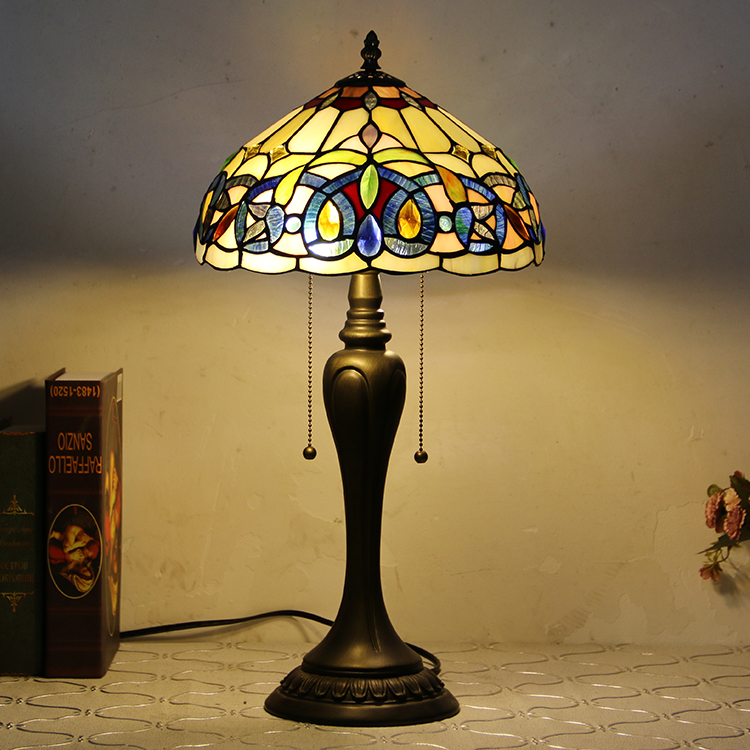 LongHuiJing 12Inch Tiffany Style Desk Lamp Victorian Stained Glass Table Lamps Creative Bedroom Bedside Desk Light