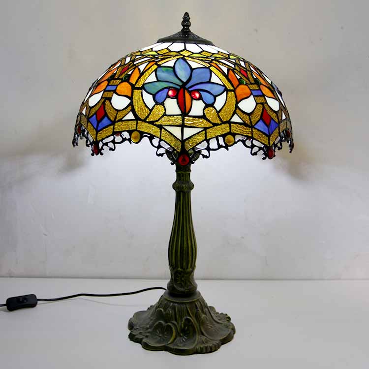 LongHuiJing Colorful Stained Glass Table Lamp Tiffany Style Desk Light With 16Inch Wide Lampshade and Zinc Alloy Base